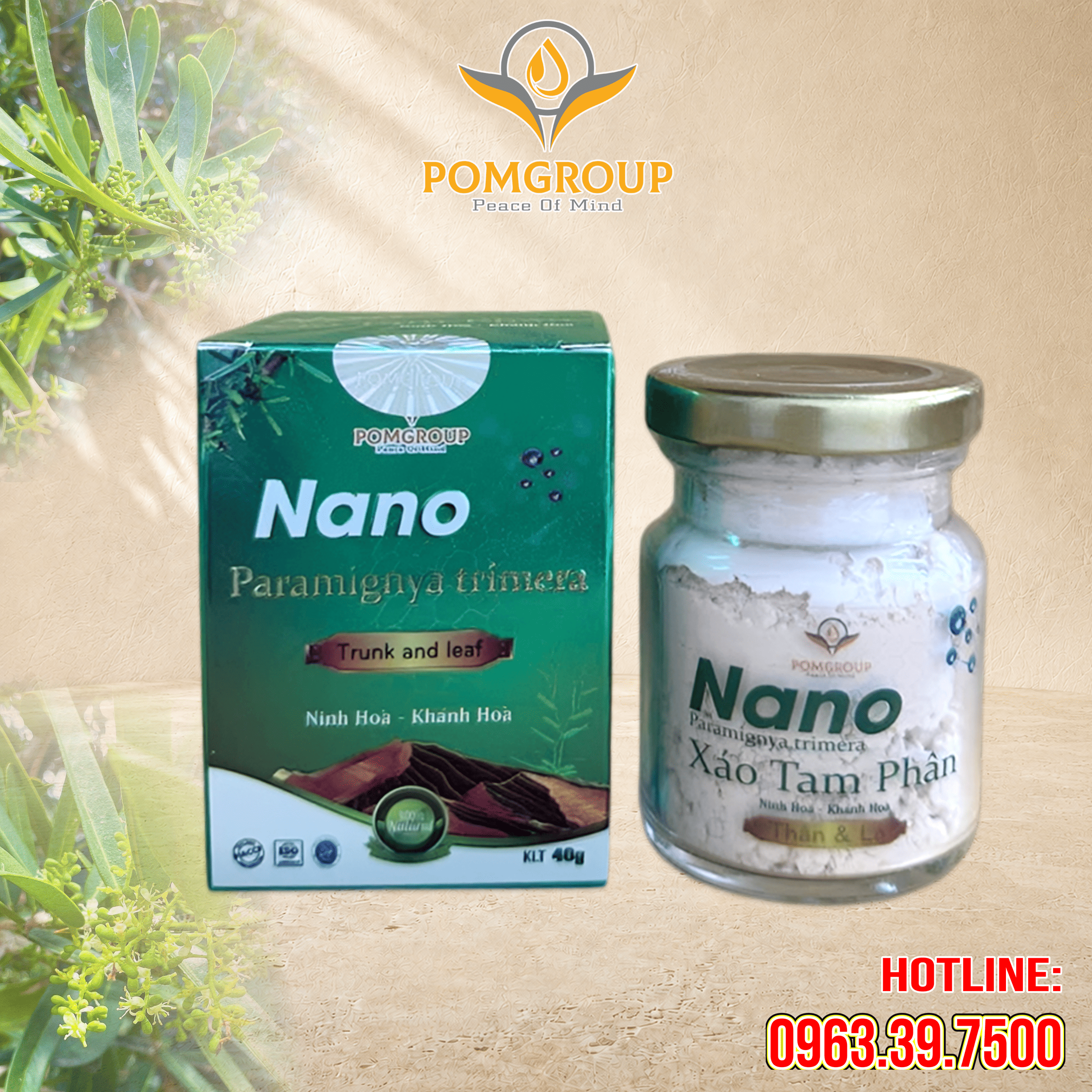 BỘT NANO THÂN VÀ LÁ XÁO TAM PHÂN POMGROUP