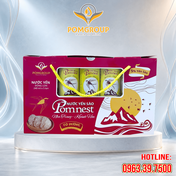 Hộp Quà – Nước Yến Sào Pomnest Lon 240ml (Có Đường) 5 lon/hộp