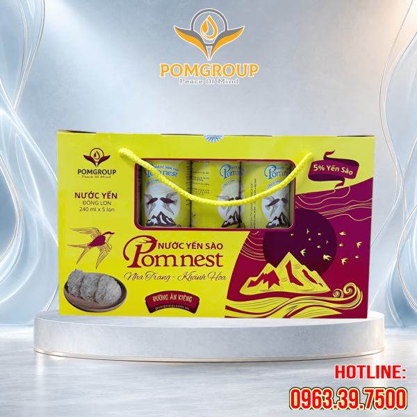 Hộp Quà – Nước Yến Sào Pomnest Lon 240ml (Đường ăn kiêng) 5 lon/hộp