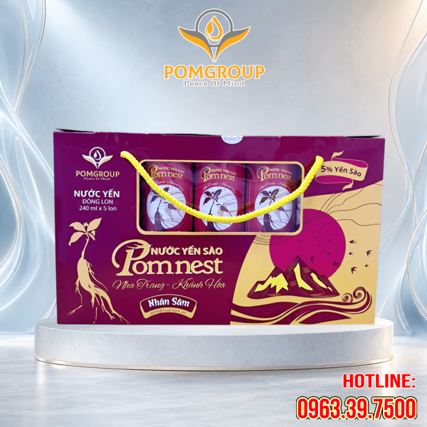 Hộp Quà – Nước Yến Sào Pomnest Lon 240ml (Nhân sâm) 5 lon/hộp